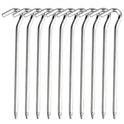 10pcs Aluminum Tent Stakes Pegs with Hooks Light Ground Pegs for Camping Tarp