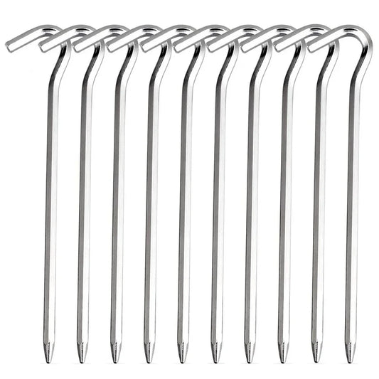 10pcs Aluminum Tent Stakes Pegs with Hooks Light Ground Pegs for Camping Tarp