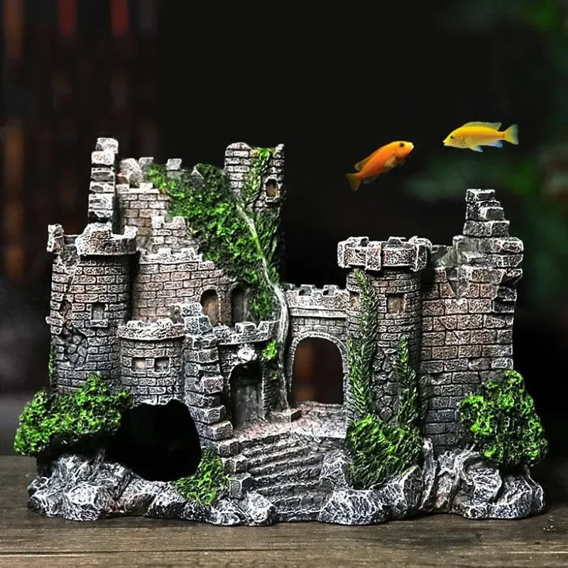 Fish Tank Castle Ornament Ancient Resin Decoration for Aquarium Landscaping