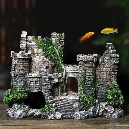 Fish Tank Castle Ornament Ancient Resin Decoration for Aquarium Landscaping