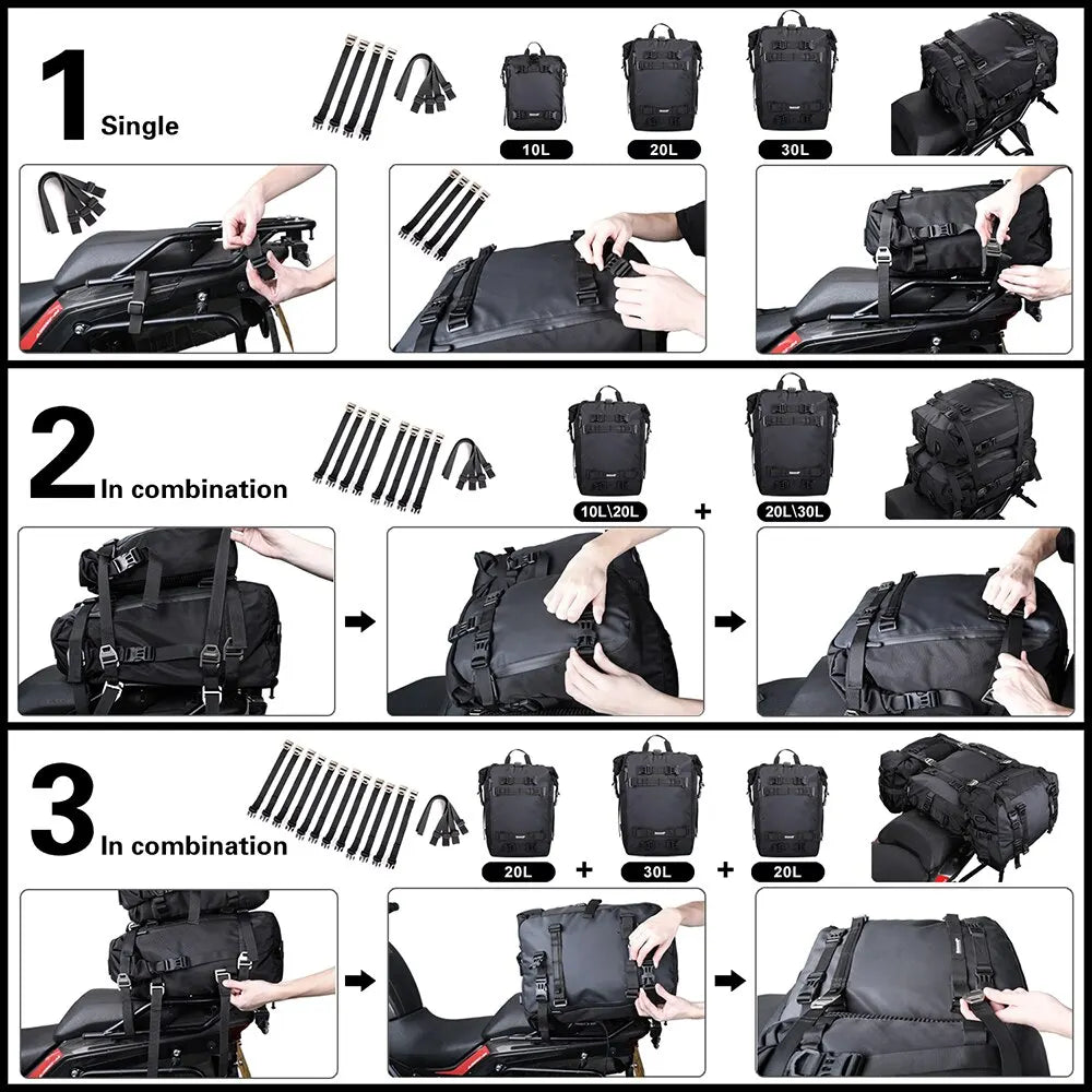 Rhinowalk Motorcycle Rear Seat Bag 10L Or 20L Or 30L Waterproof Saddle Side Bag Luggage Pack MultiFunction Shoulder Bag Backpack-EXPROTAS