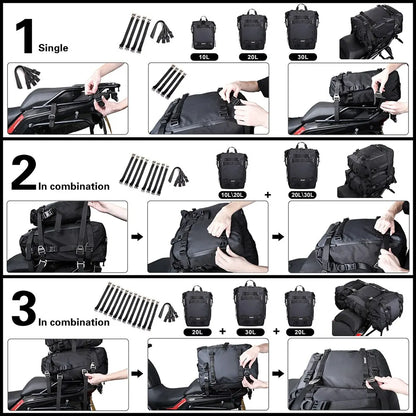 Rhinowalk Motorcycle Rear Seat Bag 10L Or 20L Or 30L Waterproof Saddle Side Bag Luggage Pack MultiFunction Shoulder Bag Backpack-EXPROTAS