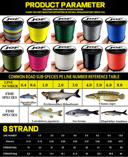 JOF Fishing Line 8 Strands Braided PE 300M 500M 1000M 18LB-78LB