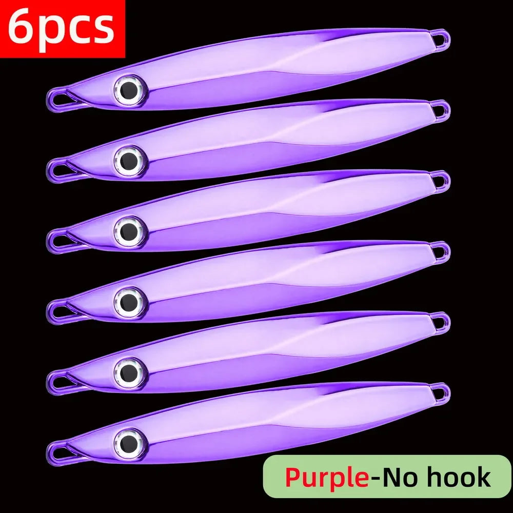 6pcs Long Casting Metal Jig, Sea Fishing Lure, Electroplated Hard Bait, Fishing Accessories Jigging Lure For Saltwater 10g-80g
