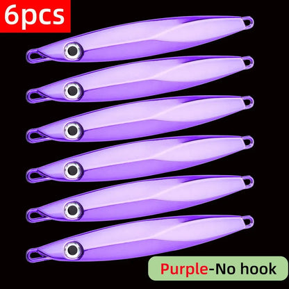 6pcs Long Casting Metal Jig, Sea Fishing Lure, Electroplated Hard Bait, Fishing Accessories Jigging Lure For Saltwater 10g-80g
