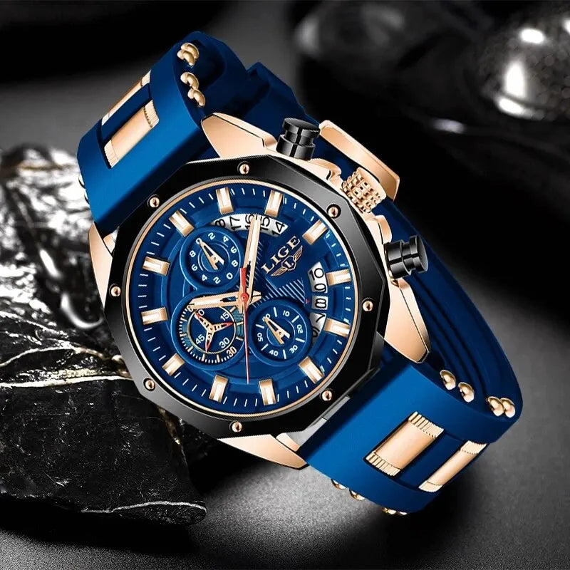 LIGE Fashion Men Watches Top Brand Luxury Silicone Sport Watch Men Quartz Date Clock Waterproof Wristwatch Chronograph Clock Man-EXPROTAS
