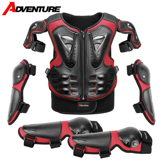Kid's Motorcycle Armor Vest Protection Jacket Moto Full Armor for Children Eye Catching Short Length Motocross Body Armor Riding Kneepads