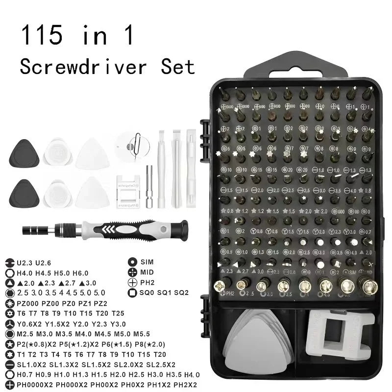 115Pcs Screwdriver Repair Set for Phone, Watch, Glasses, Laptop, Jewellers