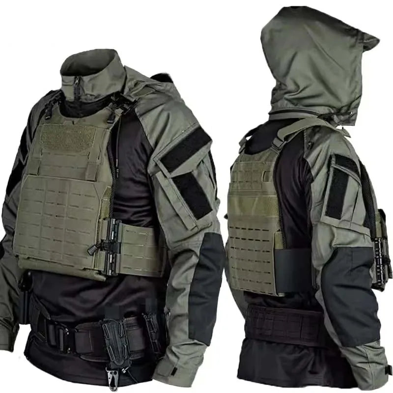 Men's Tactical Long Sleeve Camo Shirt Hooded Quick Dry T-shirt