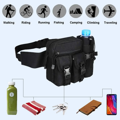 Outdoor Fanny Pack Waist Bag with Bottle Holder for Camping Hiking Hunting EDC
