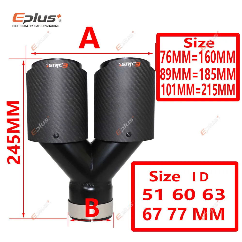 EPLUS Y-Shape Carbon Fiber Dual Exhaust Tip Matte Black Stainless Universal