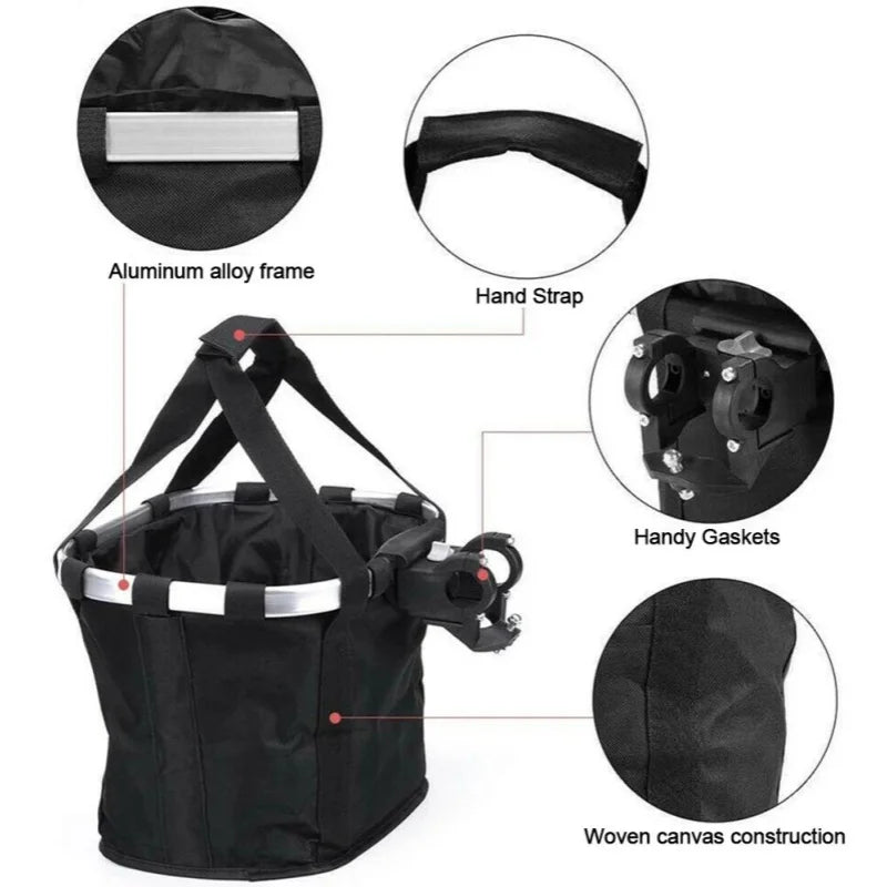 2-in-1 Bike Front Basket Pet Carrier Handlebar Bag Foldable 5KG Load MTB