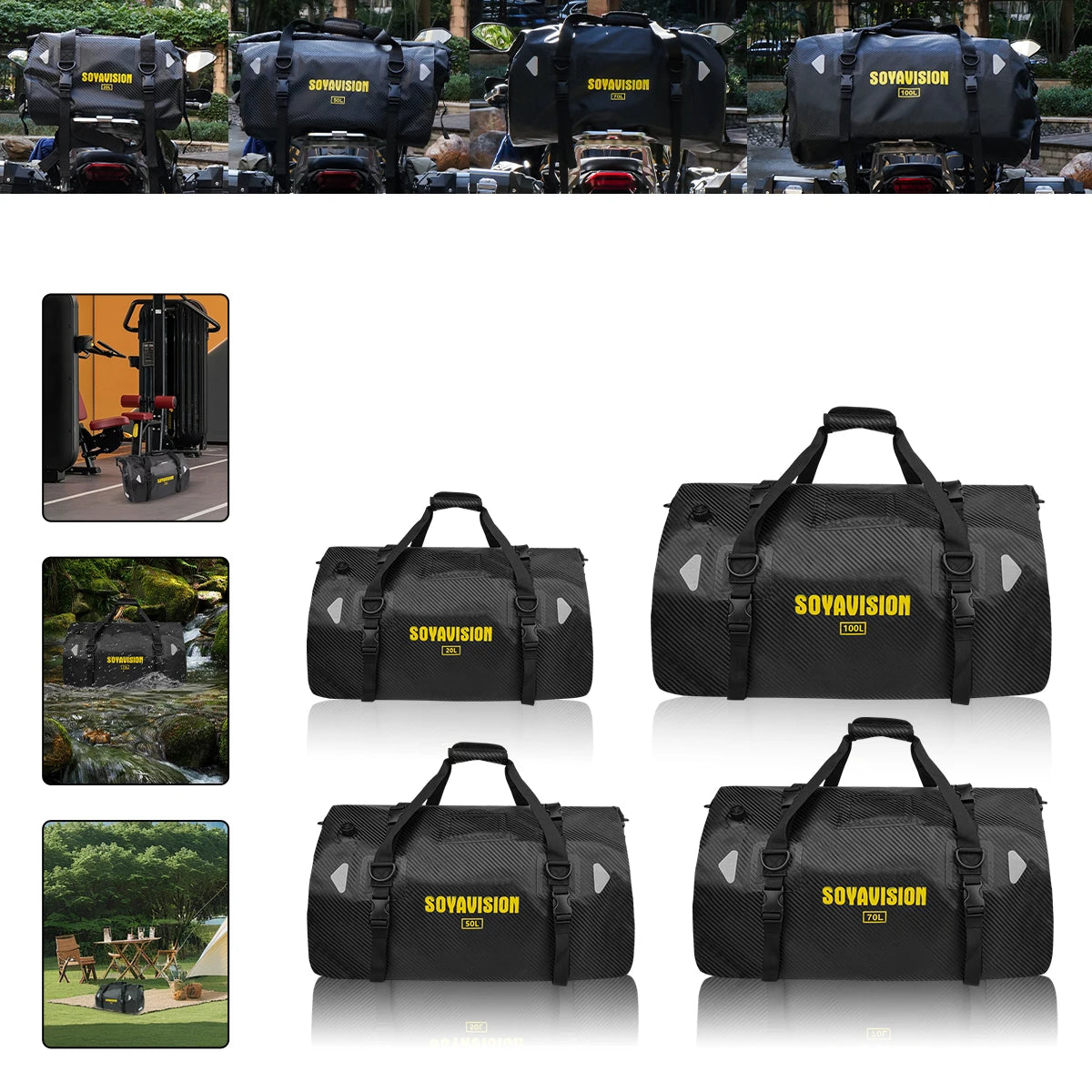 Motorcycle Waterproof TailBag Travel Outdoor Dry Luggage Roll Pack Bag 20/66/100L Motorbike Luggage Backpack Motorcycle Seat Bag