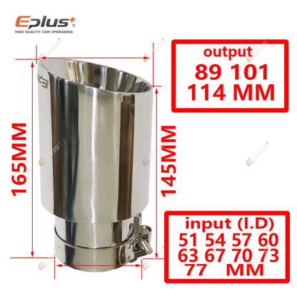 Eplus Universal Stainless Steel Exhaust Muffler Tip Bilayer Bevel End Pipe