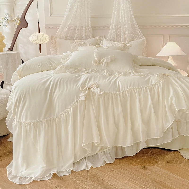 3pcs Ruffle Duvet Cover Bedding Set with Pillowcases for Bedroom