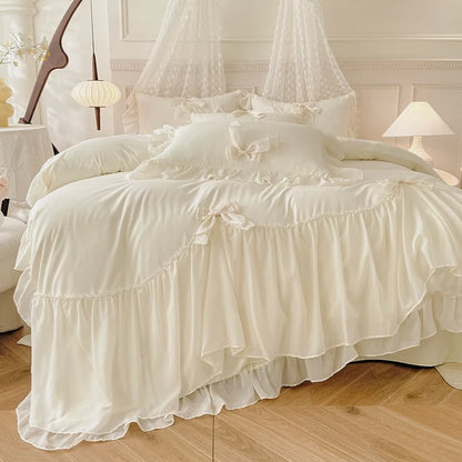 3pcs Ruffle Duvet Cover Bedding Set with Pillowcases for Bedroom