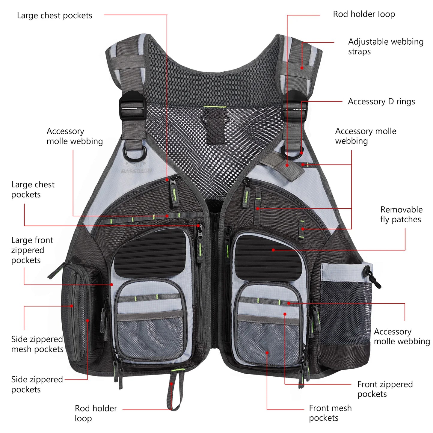 Breathable Fishing Tackle Vest Bassdash Adjustable Outdoor Sports Waistcoat