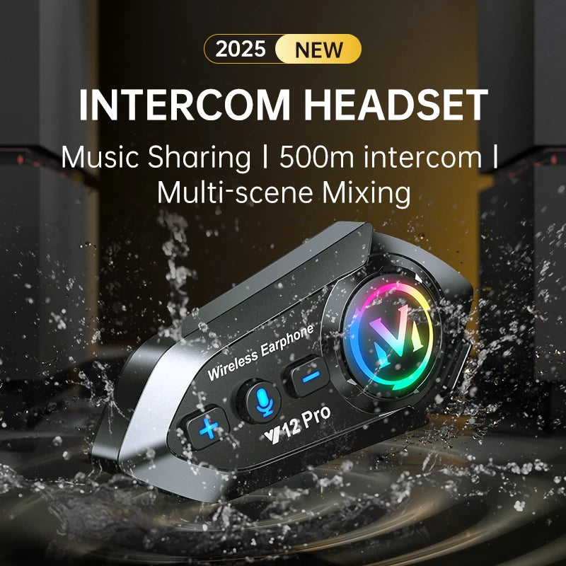 Y12 Pro Motorcycle Helmet Bluetooth Intercom Headset 500m IP56 Music Share