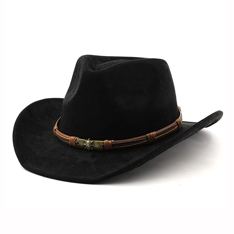Western Cowboy Hat Vintage Suede Felt Brim Unisex Outdoor Travel Hats