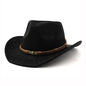 Western Cowboy Hat Vintage Suede Felt Brim Unisex Outdoor Travel Hats