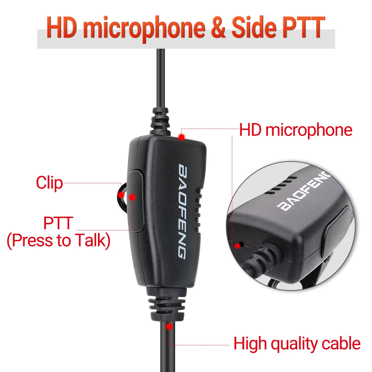 2pcs Pin Headset Earpiece Mic for Baofeng Walkie Talkie PTT Radio