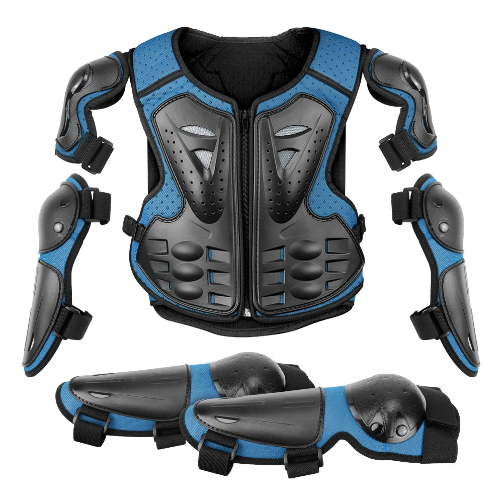 Kid's Motorcycle Armor Vest Protection Jacket Moto Full Armor for Children Eye Catching Short Length Motocross Body Armor Riding Kneepads