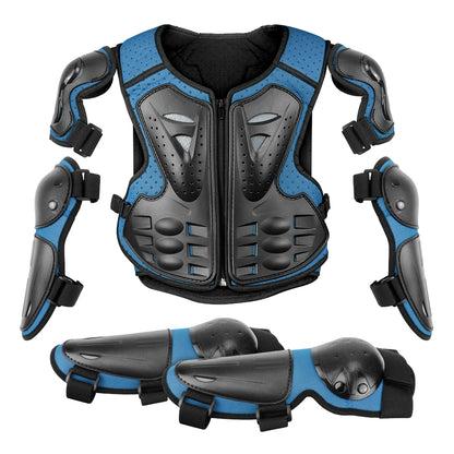 Kid's Motorcycle Armor Vest Protection Jacket Moto Full Armor for Children Eye Catching Short Length Motocross Body Armor Riding Kneepads