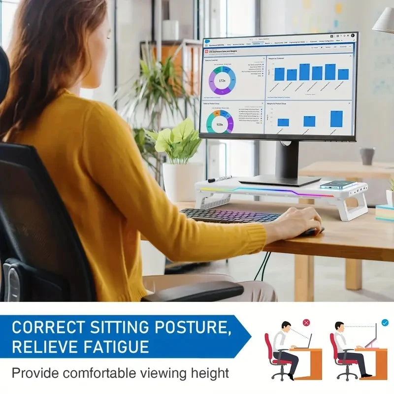 ITLY RGB Monitor Stand w/ 3 USB Ports Desktop Riser for PC Laptop 19.6"