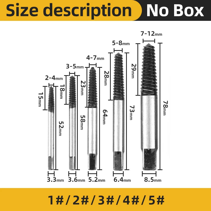 5Pcs Screw Extractor Drill Bits Set for Broken Damaged Bolt Remover
