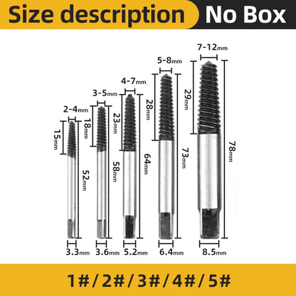 5Pcs Screw Extractor Drill Bits Set for Broken Damaged Bolt Remover