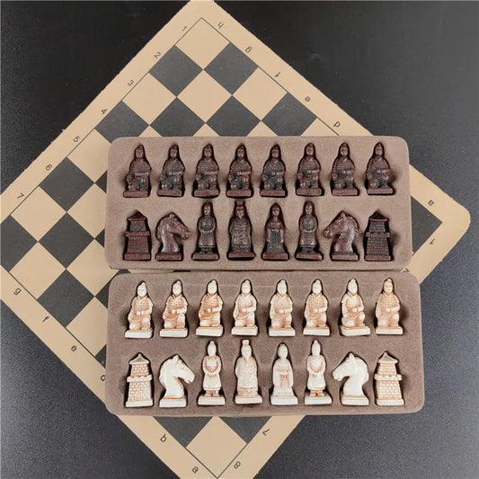 Terra Cotta Warriors Antique Small Chess Pieces Chess Leather Chess Board 27cm (10.63in) Handmade Characters Parent Child Games-EXPROTAS