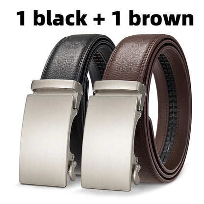 Automatic Buckle Belt Leather Ratchet Adjustable Men Black Brown Strap