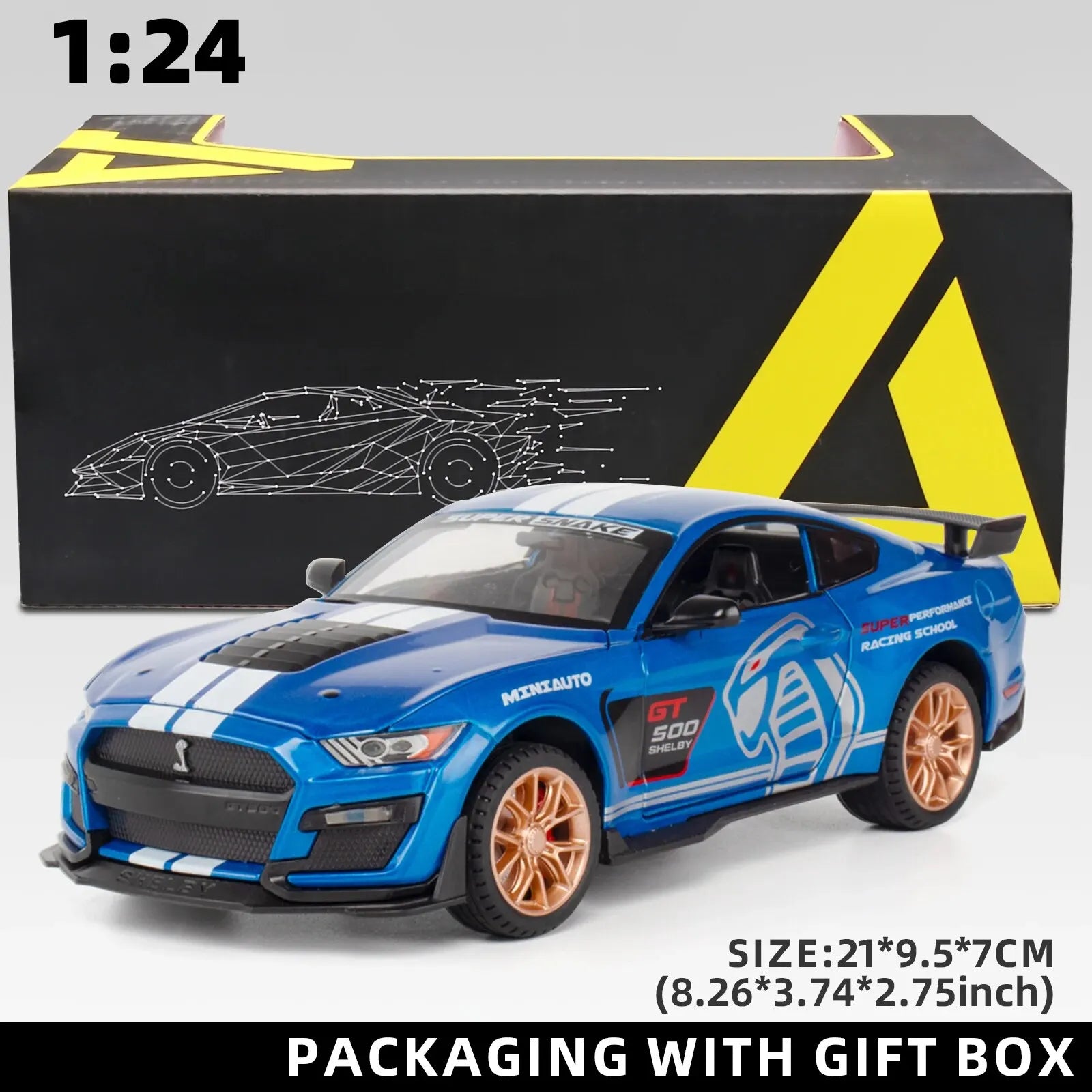 1:24Mustang GT Alloy Model with Sound & Light Features Premium Gift Box Packaging Ideal for Display, Collecting, Or Gift Giving-EXPROTAS
