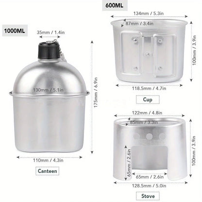4pcs Military Canteen Cookware Set Aluminum Water Bottle Cup with Green Canvas