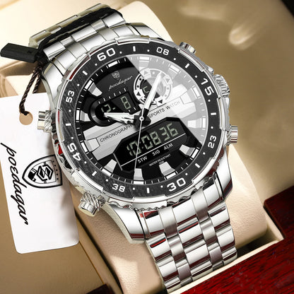 Stainless Steel Poedagar Men’s Waterproof Quartz Luminous Wristwatch Date
