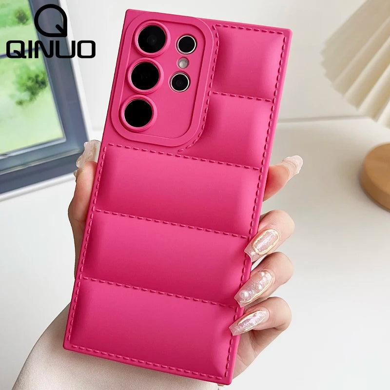Down Jacket Style Silicone Case for Samsung S20-S26 Ultra Plus FE A-Series Soft
