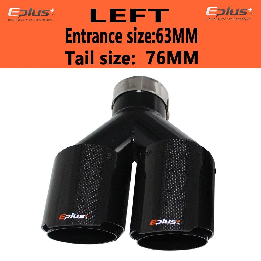 EPLUS Carbon Fiber Y-Shape Dual Exhaust Tip Glossy Black Stainless Universal