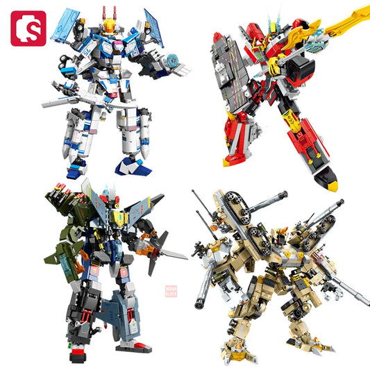 SEMBO 4in1 Transforming Mecha Robot Building Blocks Tank Aircraft Warship Model Toy Gift
