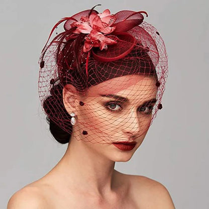 Flowers Feather Mesh Headwear Hat Party Accessory 1pc 27cm Multi Colour
