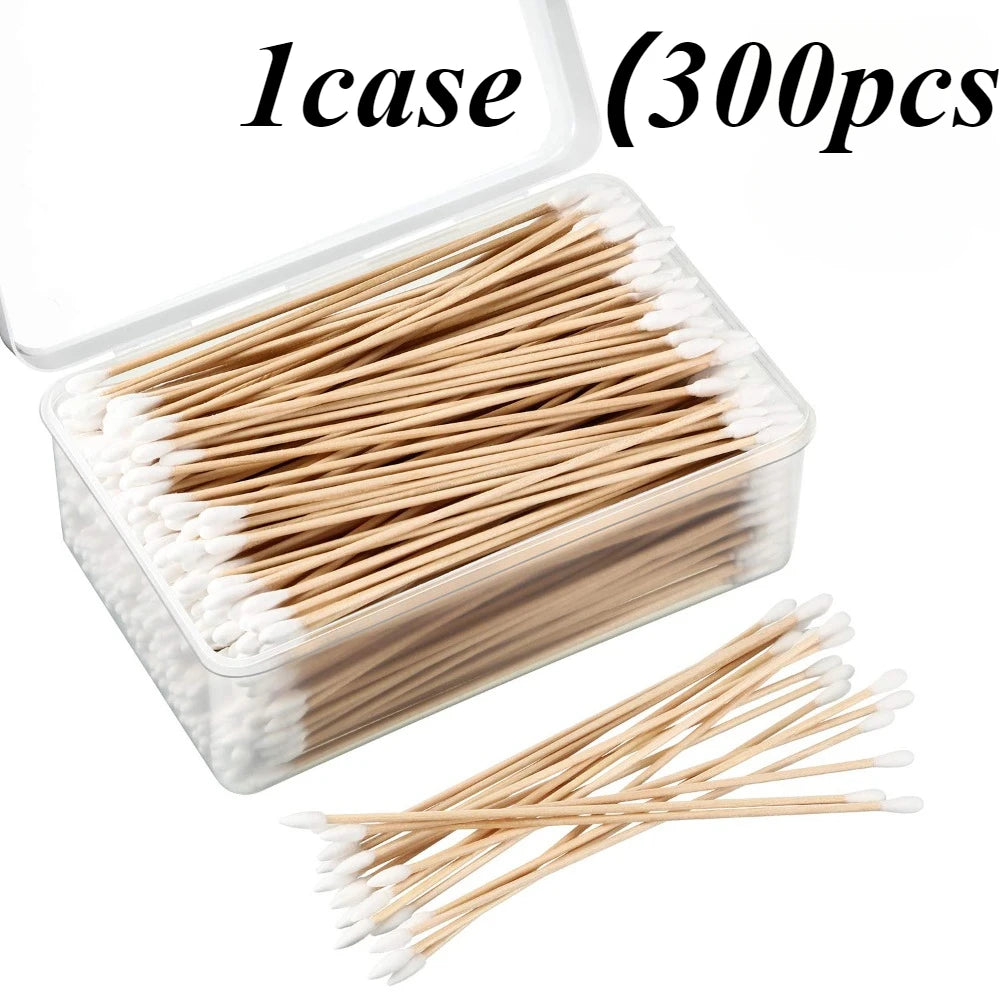 300PCS Cotton Swabs Pointed Tip Wooden Handle Precision Buds