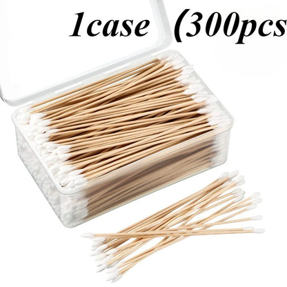300PCS Cotton Swabs Pointed Tip Wooden Handle Precision Buds