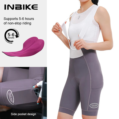 High Waist Cycling Bib Shorts INBIKE Womens Summer MTB Road Bike Padded