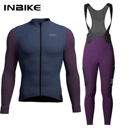 INBIKE Mens Winter Cycling Jersey Bib Tights Set Fleece Road Bike Pockets