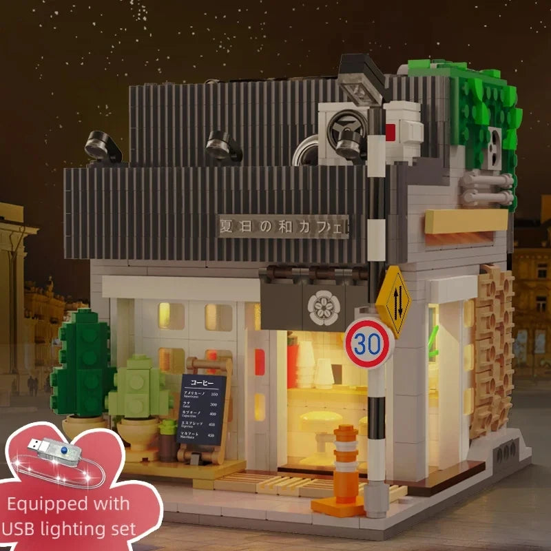 Cada LED City Japanese Street View Bricks Shop LED Japanese Steamed Bun House Architecture Building Blocks Summer Cafe Toys-EXPROTAS