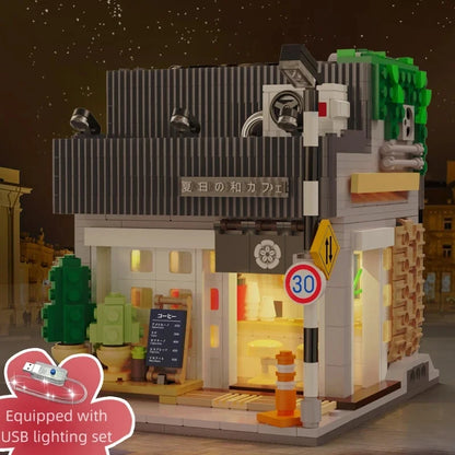 Cada LED City Japanese Street View Bricks Shop LED Japanese Steamed Bun House Architecture Building Blocks Summer Cafe Toys-EXPROTAS
