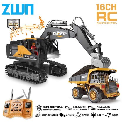 ZWN 1/16 1/20 RC Excavator Dump Truck Alloy Construction Vehicle Model Toy