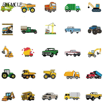 50PCS Cartoon Car Truck Stickers Kawaii DIY Skateboard Decals Kids Toys