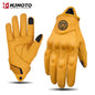 Retro Yellow Leather Motorcycle Gloves Men Women Breathable Perforated Motorbike Racing Gloves Touch Screen Motocross Moto Glove-EXPROTAS