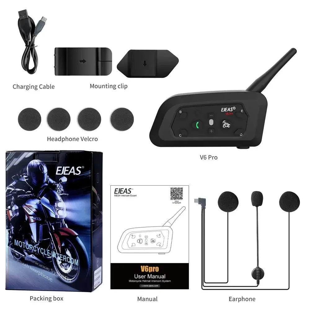 Bluetooth Motorcycle Helmet Intercom Headset 1200m Waterproof for 6 Riders