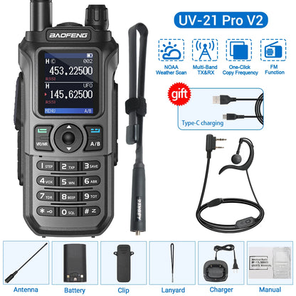 Baofeng UV-21 Pro V2 Wireless Copy Frequency Tri Band Powerful Waterproof Long Range UV-5R 22Pro S22 Type-C Two Way Radio-EXPROTAS